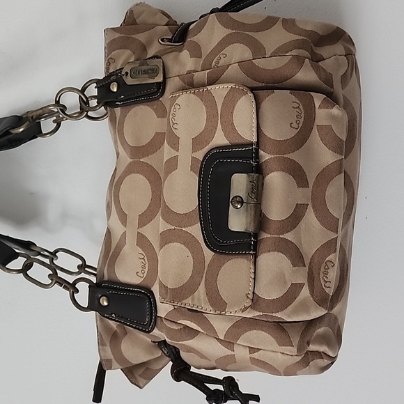 Coach Kristi Siganature Ott Hobo Bag Tan and Black Shoulder Bag - Picture 3 of 16